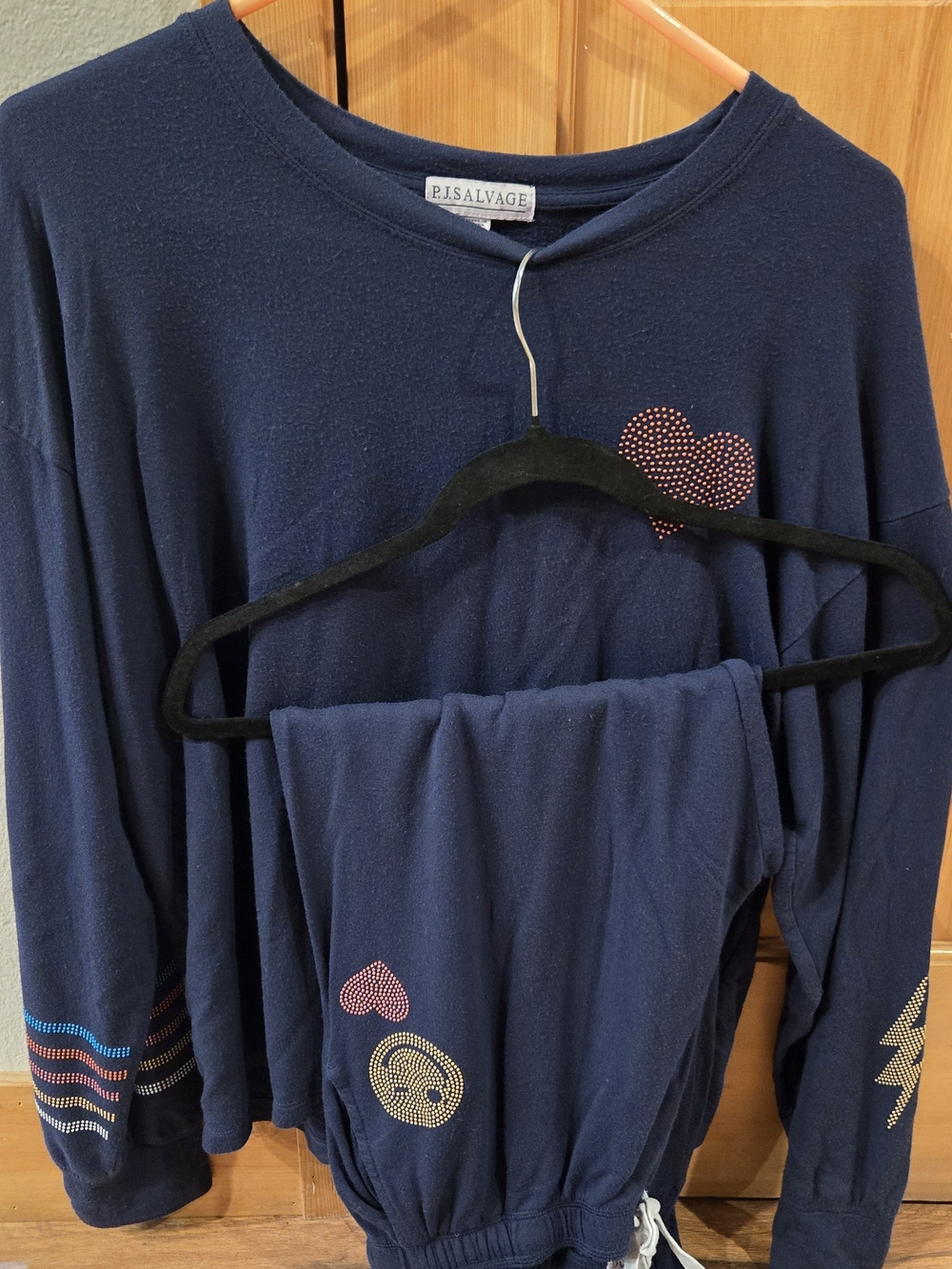 P.J. Salvage Navy Lounge Set with Pink and Gold Rhinestone Accents